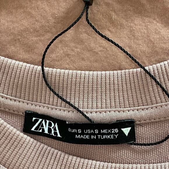 Zara cropped sweatshirt pink blush rose short sleeve small new - Picture 4 of 10